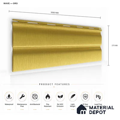 Oro 10 ft x 0.89 ft (3060x270 mm) Wave Design Interior & Exterior Wall & Ceiling Panel - 16 mm | Suitable for Balcony, Facade & Open Area | Width is Subjected to 5% Variation