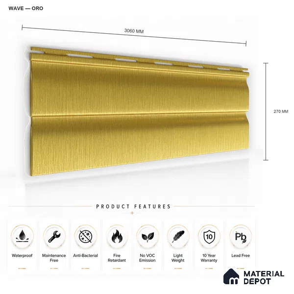 Oro 10 ft x 0.89 ft (3060x270 mm) Wave Design Interior & Exterior Wall & Ceiling Panel - 16 mm | Suitable for Balcony, Facade & Open Area | Width is Subjected to 5% Variation
