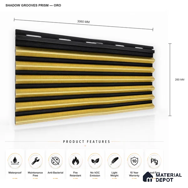 Oro 10 ft x 0.85 ft (3060x260 mm) Prism Dual Tone Design Interior & Exterior Wall & Ceiling Panel - 21 mm | Suitable for Balcony, Facade & Open Area | Width is Subjected to 5% Variation