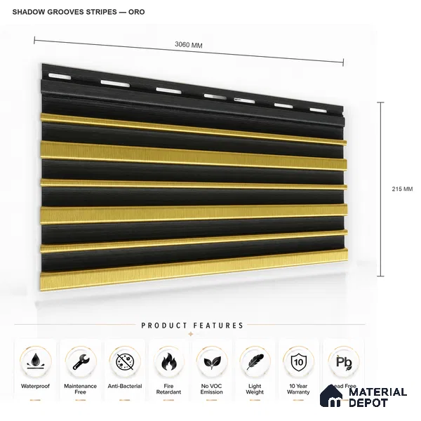Oro 10 ft x 0.89 ft (3060x270 mm) Stripes Dual Tone Design Interior & Exterior Wall & Ceiling Panel - 20 mm | Suitable for Balcony, Facade & Open Area | Width is Subjected to 5% Variation