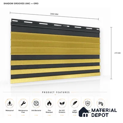 Oro 10 ft x 0.89 ft (3060x270 mm) Unic Dual Tone Design Interior & Exterior Wall & Ceiling Panel - 15 mm | Suitable for Balcony, Facade & Open Area | Width is Subjected to 5% Variation