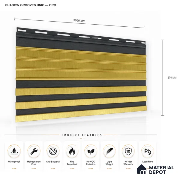Oro 10 ft x 0.89 ft (3060x270 mm) Unic Dual Tone Design Interior & Exterior Wall & Ceiling Panel - 15 mm | Suitable for Balcony, Facade & Open Area | Width is Subjected to 5% Variation