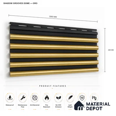 Oro 10 ft x 0.7 ft (3060x215 mm) Dome Dual Black Design Interior & Exterior Wall & Ceiling Panel - 20 mm | Suitable for Balcony, Facade & Open Area | Width is Subjected to 5% Variation