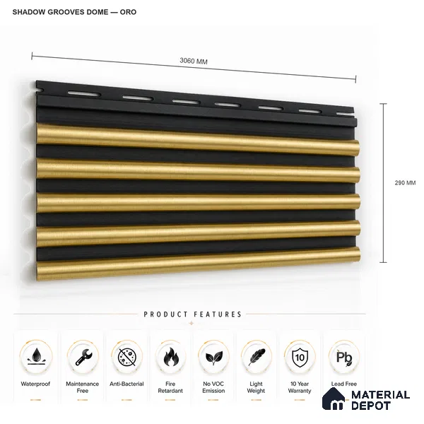 Oro 10 ft x 0.7 ft (3060x215 mm) Dome Dual Black Design Interior & Exterior Wall & Ceiling Panel - 20 mm | Suitable for Balcony, Facade & Open Area | Width is Subjected to 5% Variation