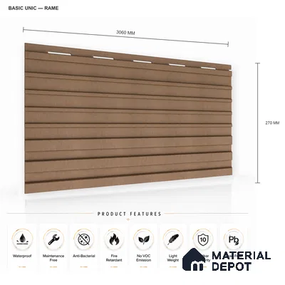 Rame 10 ft x 0.89 ft (3060x270 mm) Unic Design Interior & Exterior Wall & Ceiling Panel - 15 mm | Suitable for Balcony, Facade & Open Area | Width is Subjected to 5% Variation