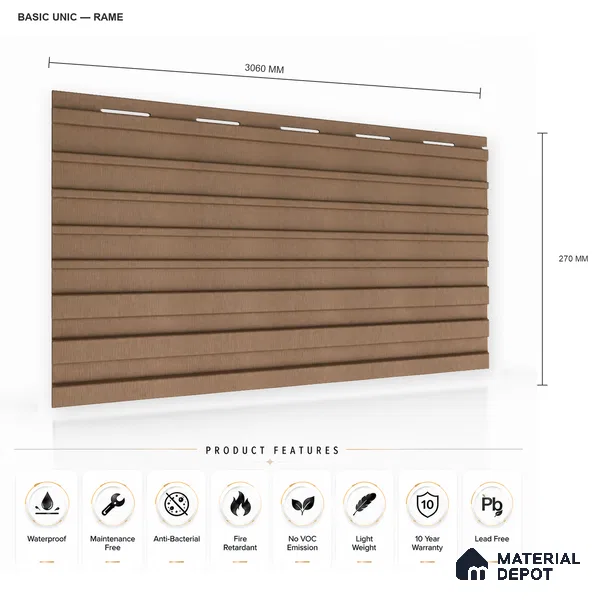 Rame 10 ft x 0.89 ft (3060x270 mm) Unic Design Interior & Exterior Wall & Ceiling Panel - 15 mm | Suitable for Balcony, Facade & Open Area | Width is Subjected to 5% Variation