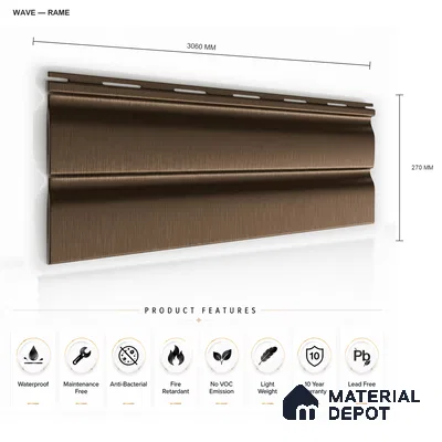 Rame 10 ft x 0.89 ft (3060x270 mm) Wave Design Interior & Exterior Wall & Ceiling Panel - 16 mm | Suitable for Balcony, Facade & Open Area | Width is Subjected to 5% Variation