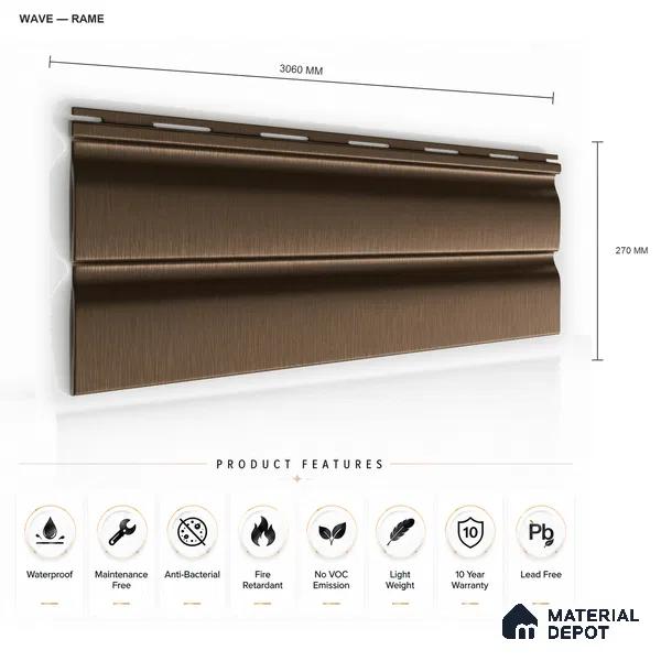 Rame 10 ft x 0.89 ft (3060x270 mm) Wave Design Interior & Exterior Wall & Ceiling Panel - 16 mm | Suitable for Balcony, Facade & Open Area | Width is Subjected to 5% Variation