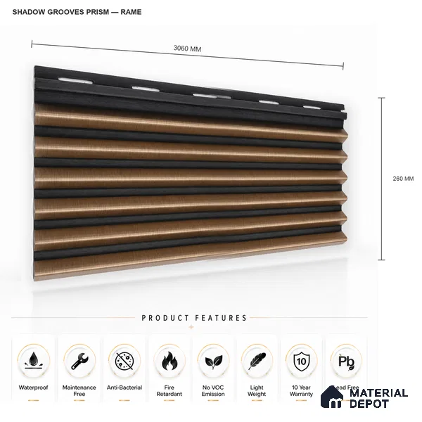 Rame 10 ft x 0.85 ft (3060x260 mm) Prism Dual Tone Design Interior & Exterior Wall & Ceiling Panel - 21 mm | Suitable for Balcony, Facade & Open Area | Width is Subjected to 5% Variation