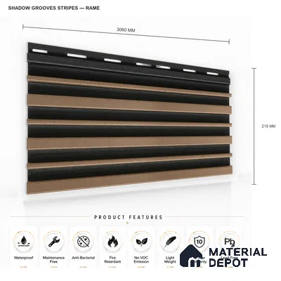 Rame 10 ft x 0.89 ft (3060x270 mm) Stripes Dual Tone Design Interior & Exterior Wall & Ceiling Panel - 20 mm | Suitable for Balcony, Facade & Open Area | Width is Subjected to 5% Variation