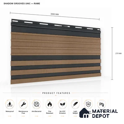 Rame 10 ft x 0.89 ft (3060x270 mm) Unic Dual Tone Design Interior & Exterior Wall & Ceiling Panel - 15 mm | Suitable for Balcony, Facade & Open Area | Width is Subjected to 5% Variation