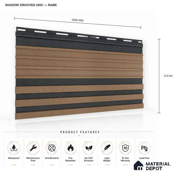 Rame 10 ft x 0.89 ft (3060x270 mm) Unic Dual Tone Design Interior & Exterior Wall & Ceiling Panel - 15 mm | Suitable for Balcony, Facade & Open Area | Width is Subjected to 5% Variation