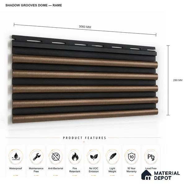 Rame 10 ft x 0.7 ft (3060x215 mm) Dome Dual Black Design Interior & Exterior Wall & Ceiling Panel - 20 mm | Suitable for Balcony, Facade & Open Area | Width is Subjected to 5% Variation