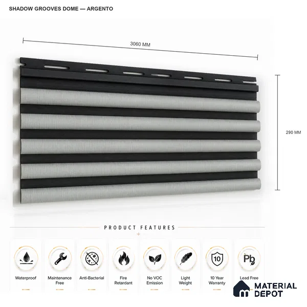 Argento 10 ft x 0.7 ft (3060x215 mm) Dome Dual Black Design Interior & Exterior Wall & Ceiling Panel - 20 mm | Suitable for Balcony, Facade & Open Area | Width is Subjected to 5% Variation