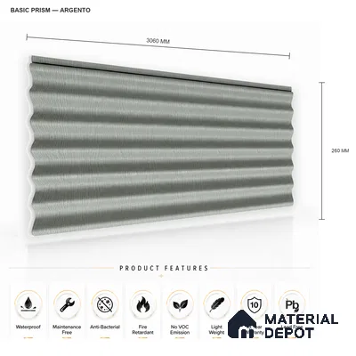 Argento 10 ft x 0.85 ft (3060x260 mm) Prism Design Interior & Exterior Wall & Ceiling Panel - 21 mm | Suitable for Balcony, Facade & Open Area | Width is Subjected to 5% Variation