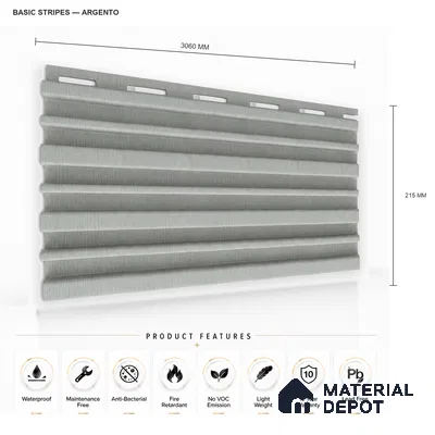 Argento 10 ft x 0.89 ft (3060x270 mm) Stripes Design Interior & Exterior Wall & Ceiling Panel - 20 mm | Suitable for Balcony, Facade & Open Area | Width is Subjected to 5% Variation