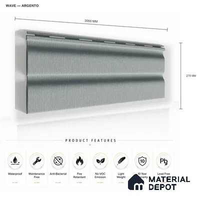 Argento 10 ft x 0.89 ft (3060x270 mm) Wave Design Interior & Exterior Wall & Ceiling Panel - 16 mm | Suitable for Balcony, Facade & Open Area | Width is Subjected to 5% Variation
