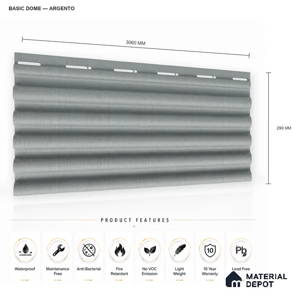 Argento 10 ft x 0.7 ft (3060x215 mm) Dome Design Interior & Exterior Wall & Ceiling Panel - 20 mm | Suitable for Balcony, Facade & Open Area | Width is Subjected to 5% Variation