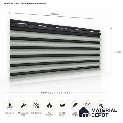 Argento 10 ft x 0.85 ft (3060x260 mm) Prism Dual Tone Design Interior & Exterior Wall & Ceiling Panel - 21 mm | Suitable for Balcony, Facade & Open Area | Width is Subjected to 5% Variation