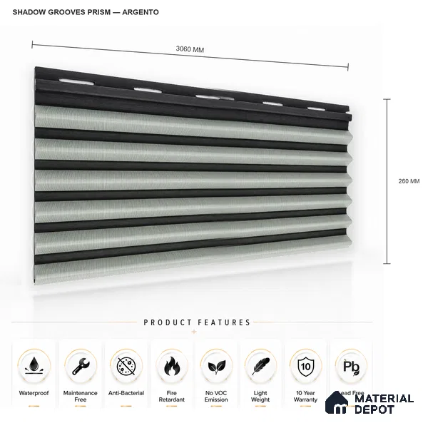 Argento 10 ft x 0.85 ft (3060x260 mm) Prism Dual Tone Design Interior & Exterior Wall & Ceiling Panel - 21 mm | Suitable for Balcony, Facade & Open Area | Width is Subjected to 5% Variation