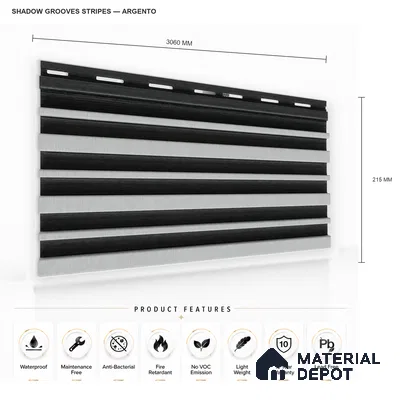 Argento 10 ft x 0.89 ft (3060x270 mm) Stripes Dual Tone Design Interior & Exterior Wall & Ceiling Panel - 20 mm | Suitable for Balcony, Facade & Open Area | Width is Subjected to 5% Variation