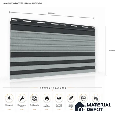 Argento 10 ft x 0.89 ft (3060x270 mm) Unic Dual Tone Design Interior & Exterior Wall & Ceiling Panel - 15 mm | Suitable for Balcony, Facade & Open Area | Width is Subjected to 5% Variation