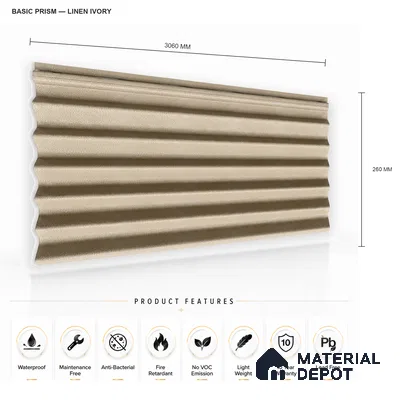 Linen Ivory 10 ft x 0.85 ft (3060x260 mm) Prism Design Interior & Exterior Wall & Ceiling Panel - 21 mm | Suitable for Balcony, Facade & Open Area | Width is Subjected to 5% Variation