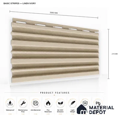 Linen Ivory 10 ft x 0.89 ft (3060x270 mm) Stripes Design Interior & Exterior Wall & Ceiling Panel - 20 mm | Suitable for Balcony, Facade & Open Area | Width is Subjected to 5% Variation