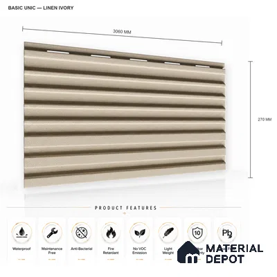 Linen Ivory 10 ft x 0.89 ft (3060x270 mm) Unic Design Interior & Exterior Wall & Ceiling Panel - 15 mm | Suitable for Balcony, Facade & Open Area | Width is Subjected to 5% Variation