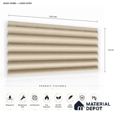 Linen Ivory 10 ft x 0.7 ft (3060x215 mm) Dome Design Interior & Exterior Wall & Ceiling Panel - 20 mm | Suitable for Balcony, Facade & Open Area | Width is Subjected to 5% Variation