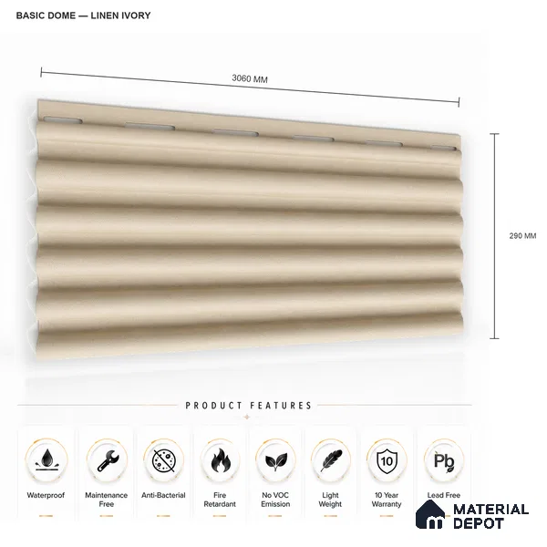 Linen Ivory 10 ft x 0.7 ft (3060x215 mm) Dome Design Interior & Exterior Wall & Ceiling Panel - 20 mm | Suitable for Balcony, Facade & Open Area | Width is Subjected to 5% Variation