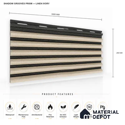 Linen Ivory 10 ft x 0.85 ft (3060x260 mm) Prism Dual Tone Design Interior & Exterior Wall & Ceiling Panel - 21 mm | Suitable for Balcony, Facade & Open Area | Width is Subjected to 5% Variation