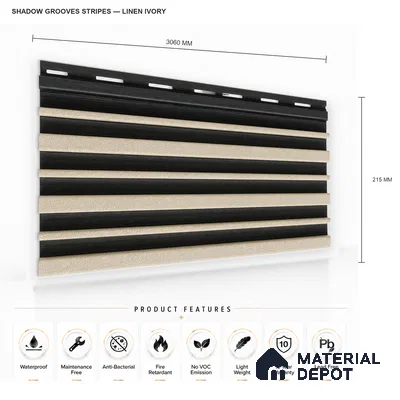 Linen Ivory 10 ft x 0.89 ft (3060x270 mm) Stripes Dual Tone Design Interior & Exterior Wall & Ceiling Panel - 20 mm | Suitable for Balcony, Facade & Open Area | Width is Subjected to 5% Variation