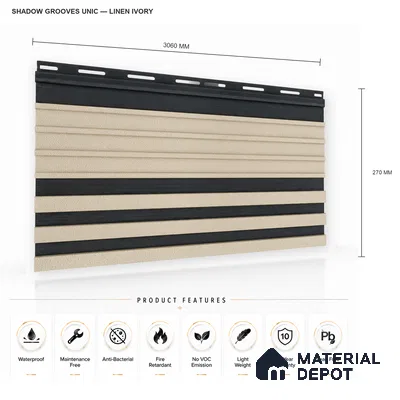 Linen Ivory 10 ft x 0.89 ft (3060x270 mm) Unic Dual Tone Design Interior & Exterior Wall & Ceiling Panel - 15 mm | Suitable for Balcony, Facade & Open Area | Width is Subjected to 5% Variation