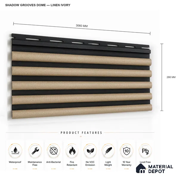 Linen Ivory 10 ft x 0.7 ft (3060x215 mm) Dome Dual Black Design Interior & Exterior Wall & Ceiling Panel - 20 mm | Suitable for Balcony, Facade & Open Area | Width is Subjected to 5% Variation