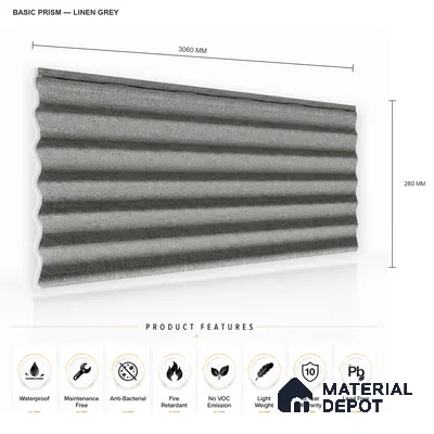 Linen Grey 10 ft x 0.85 ft (3060x260 mm) Prism Design Interior & Exterior Wall & Ceiling Panel - 21 mm | Suitable for Balcony, Facade & Open Area | Width is Subjected to 5% Variation