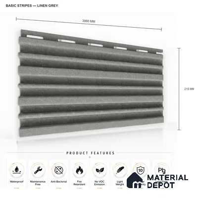 Linen Grey 10 ft x 0.89 ft (3060x270 mm) Stripes Design Interior & Exterior Wall & Ceiling Panel - 20 mm | Suitable for Balcony, Facade & Open Area | Width is Subjected to 5% Variation