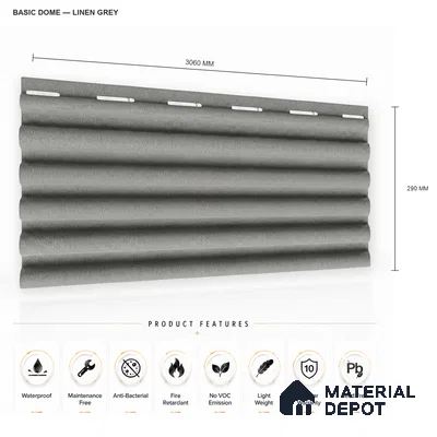 Linen Grey 10 ft x 0.7 ft (3060x215 mm) Dome Design Interior & Exterior Wall & Ceiling Panel - 20 mm | Suitable for Balcony, Facade & Open Area | Width is Subjected to 5% Variation