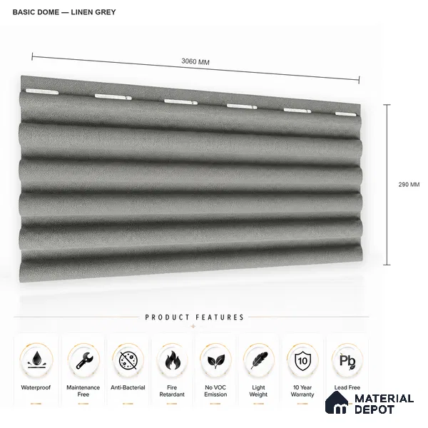 Linen Grey 10 ft x 0.7 ft (3060x215 mm) Dome Design Interior & Exterior Wall & Ceiling Panel - 20 mm | Suitable for Balcony, Facade & Open Area | Width is Subjected to 5% Variation