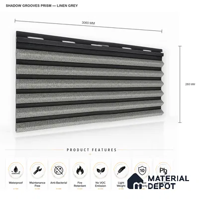 Linen Grey 10 ft x 0.85 ft (3060x260 mm) Prism Dual Tone Design Interior & Exterior Wall & Ceiling Panel - 21 mm | Suitable for Balcony, Facade & Open Area | Width is Subjected to 5% Variation