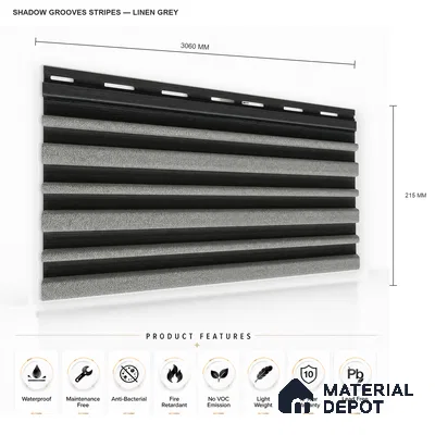 Linen Grey 10 ft x 0.89 ft (3060x270 mm) Stripes Dual Tone Design Interior & Exterior Wall & Ceiling Panel - 20 mm | Suitable for Balcony, Facade & Open Area | Width is Subjected to 5% Variation