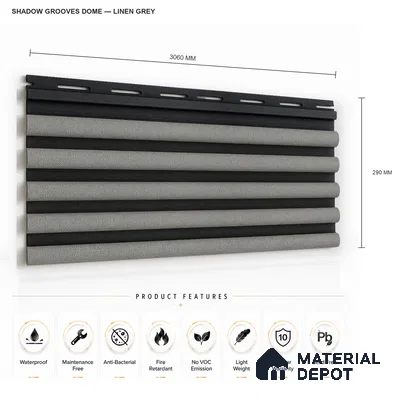 Linen Grey 10 ft x 0.7 ft (3060x215 mm) Dome Dual Black Design Interior & Exterior Wall & Ceiling Panel - 20 mm | Suitable for Balcony, Facade & Open Area | Width is Subjected to 5% Variation