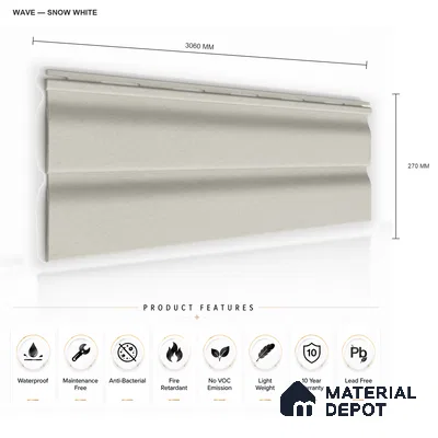 Snow White 10 ft x 0.89 ft (3060x270 mm) Wave Pastel Design Interior & Exterior Wall & Ceiling Panel - 16 mm | Suitable for Balcony, Facade & Open Area | Width is Subjected to 5% Variation