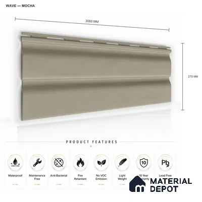 Mocha 10 ft x 0.89 ft (3060x270 mm) Wave Pastel Design Interior & Exterior Wall & Ceiling Panel - 16 mm | Suitable for Balcony, Facade & Open Area | Width is Subjected to 5% Variation