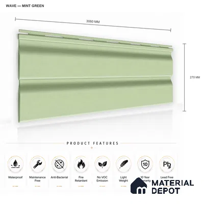 Mint Green 10 ft x 0.89 ft (3060x270 mm) Wave Pastel Design Interior & Exterior Wall & Ceiling Panel - 16 mm | Suitable for Balcony, Facade & Open Area | Width is Subjected to 5% Variation