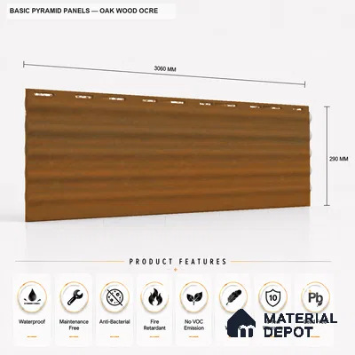 Oak Wood Ocre 10 ft x 0.45 ft (3060x140 mm) Pyramid Design Interior & Exterior Wall & Ceiling Panel - 14 mm | Suitable for Balcony, Facade & Open Area | Width is Subjected to 5% Variation