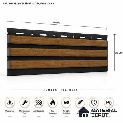 Oak Wood Ocre 10 ft x 0.5 ft (3060x150 mm) Dual Tone Linea Design Interior & Exterior Wall & Ceiling Panel - 15 mm | Suitable for Balcony, Facade & Open Area | Width is Subjected to 5% Variation