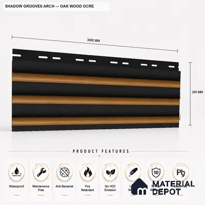 Oak Wood Ocre 10 ft x 0.6 ft (3060x180 mm) Dual Tone Arch Design Interior & Exterior Wall & Ceiling Panel - 17 mm | Suitable for Balcony, Facade & Open Area | Width is Subjected to 5% Variation
