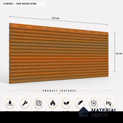 Oak Wood Ocre 10 ft x 0.68 ft (3060x208 mm) Curve Design Interior & Exterior Wall & Ceiling Panel - 10 mm | Suitable for Balcony, Facade & Open Area | Width is Subjected to 5% Variation