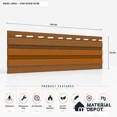 Oak Wood Ocre 10 ft x 0.5 ft (3060x150 mm) Linea Design Interior & Exterior Wall & Ceiling Panel - 15 mm | Suitable for Balcony, Facade & Open Area | Width is Subjected to 5% Variation